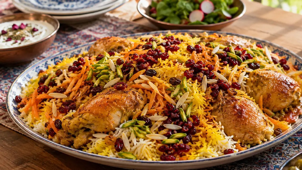 طرز تهیه هفت رنگ پلو با مرغ؛ مجلسی و زعفرانی